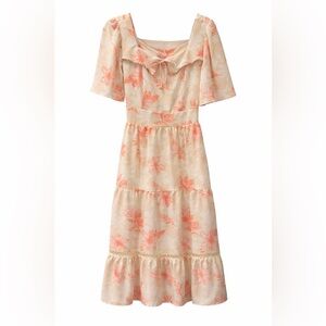 Elegant Multicolor Leaf Print Midi Dress